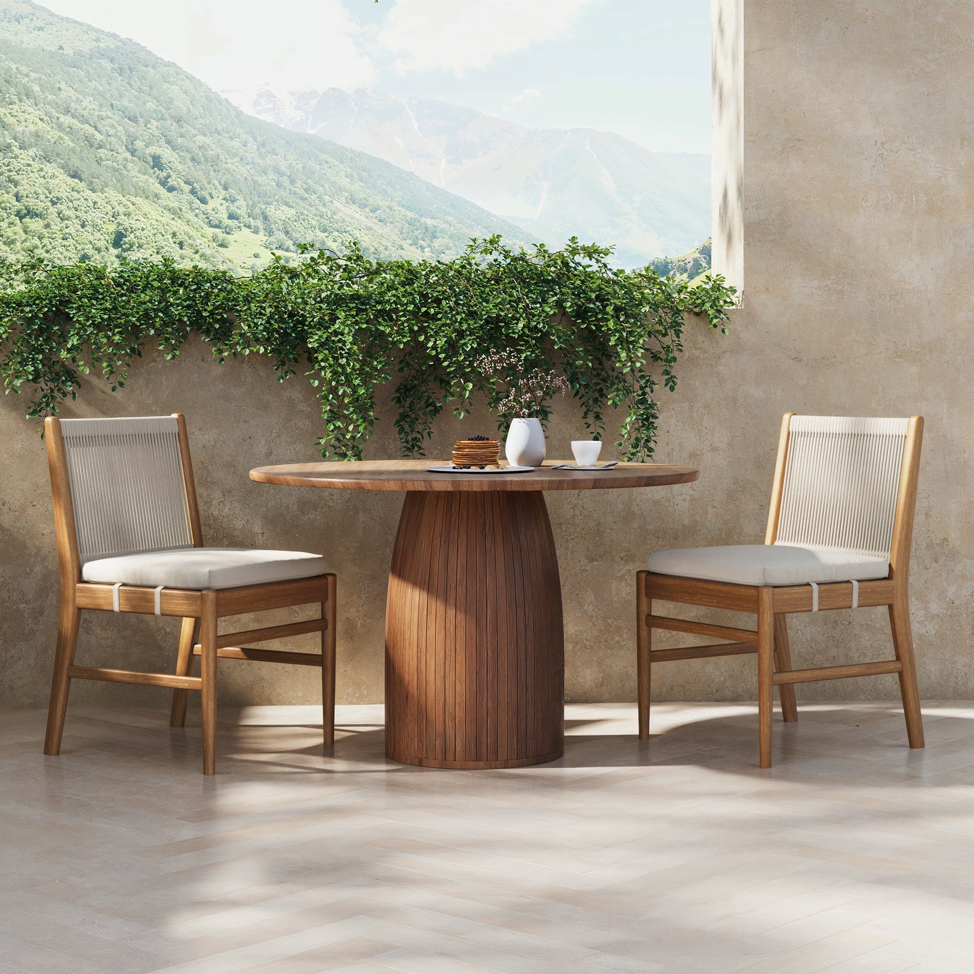 Outdoor Wood & Rope Dining Chairs Brushed Light Brown (Set of 2)
